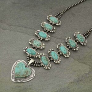 Full Squash Blossom Natural Turquoise Necklace