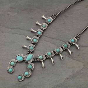 Full Squash Blossom Natural Turquoise Necklace