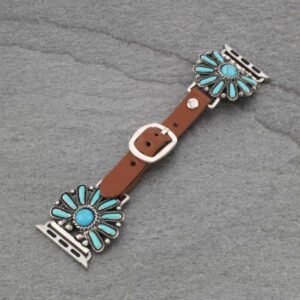 Apple Watch Western Leather Band With Turquoise Large Size 42mm/44mm/45mm